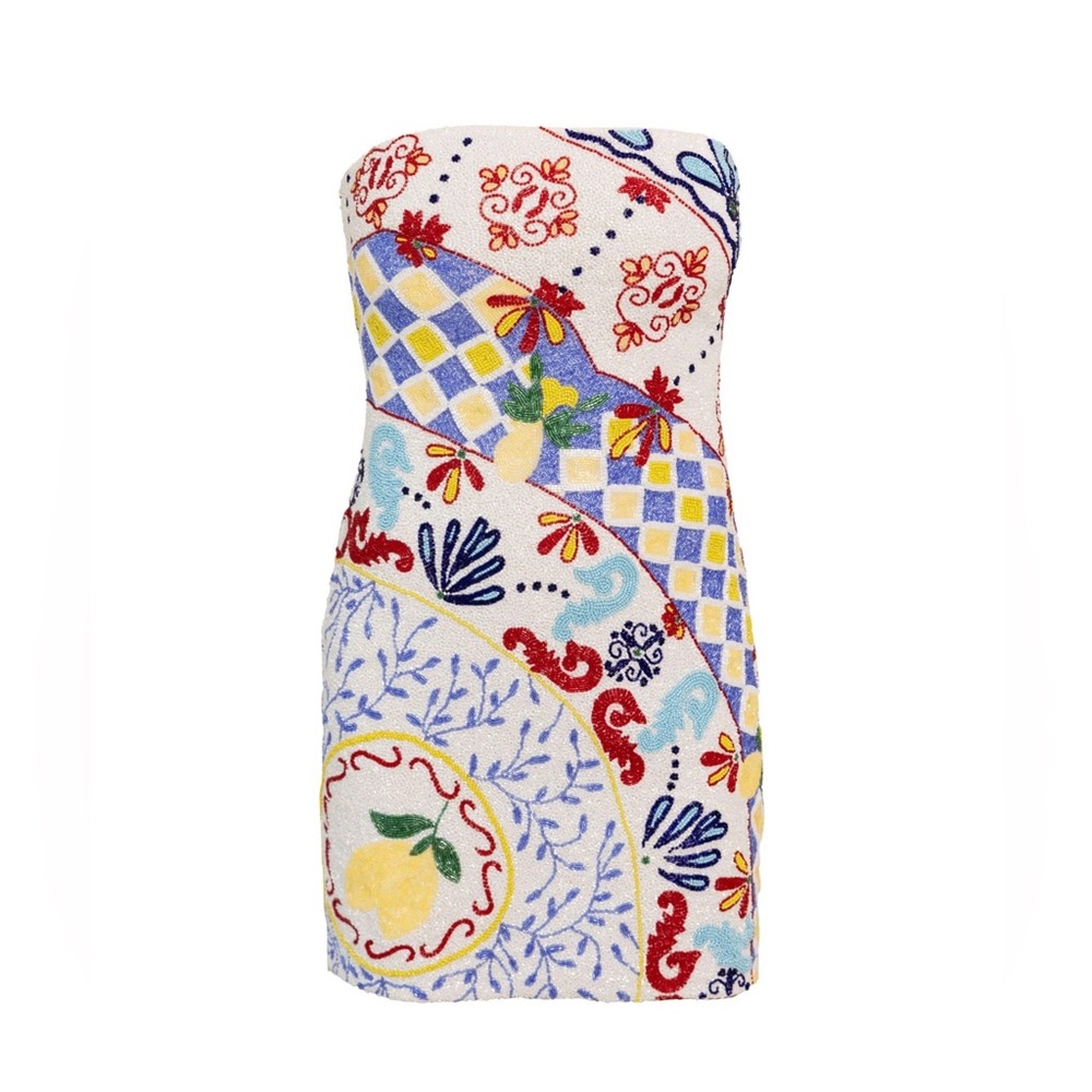 MISS SELF ADORE ANNIES IBIZA OCEANUS Strapless BEADED BEADS bronx blanco Dress